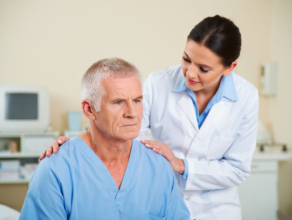 Мужчина средних лет на консультации у врача